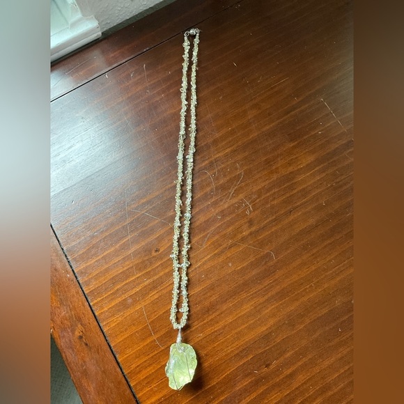 Lemon Quartz Pendant in Gold Plated Sterling Silver  Vintage Large Lemon Quartz Necklace 27”